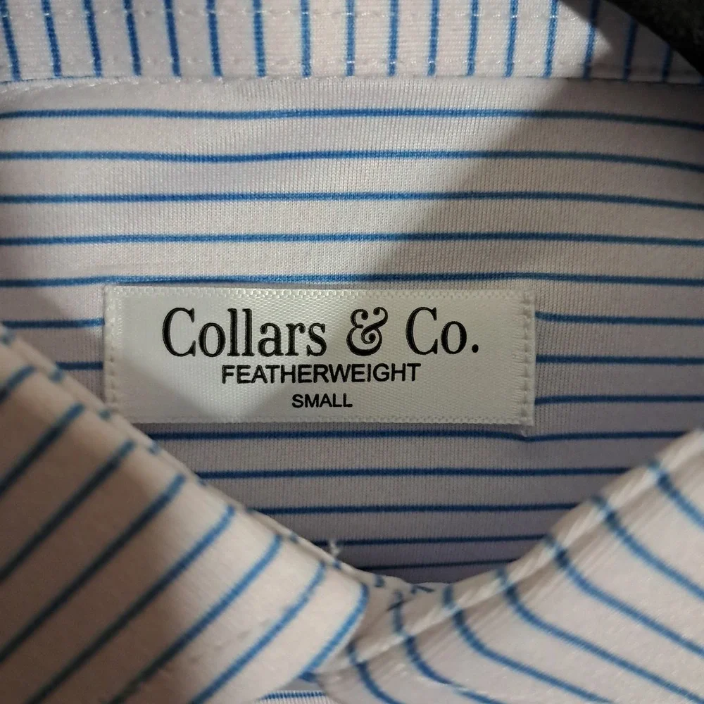 Collars & Co‎ Featherweight Flex Dress Collar Polo Shirt Small Blue Thin Stripe